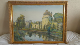 GRANDE Aquarelle Du Peintre A.Mahuas "Les Remparts De Vannes" 1944 Bretagne - Acquarelli