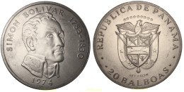 4514 PANAMA 1974 20 BALBOAS PANAMA 1974 PLATA - Panama