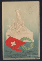 Lithographie Stans, Winkelried-Denkmal, Fahne - Stans