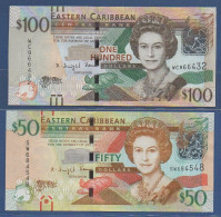 EAST CARIBBEAN STATES - P.54b + 55b - SET 2 Pcs - 50 + 100 Dollars ND (2015) UNC, S/n: See Photos - East Carribeans