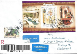 POPE JOHN PAUL II, MONUMENT, HOSOK TERE, HEROES' SQUARE,CAR, 2005, STATIONERY STAMP, REGISTERED COVER, BUDAPEST, HUNGARY - Briefe U. Dokumente