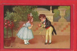 Delcampe - E COLOMBO ART DECO CHILDREN  COUPLE  OFFERS FLOWERS. Pu 1930 - Colombo, E.
