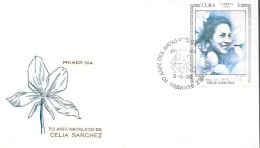 70TH BIRTHDAY OF CELIA SANCHEZ, 1990, COVER FDC, HAVANA, CUBA - Covers & Documents