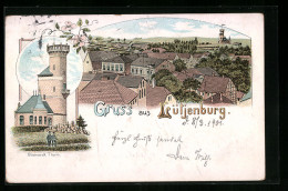Lithographie Lütjenburg, Ortsansicht Mit Bismarck-Turm - Lütjenburg