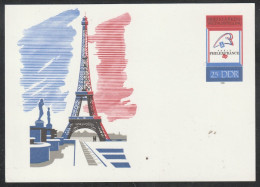 DDR: 1989, GA- Blanko Postkarte, Emblem Der Philatelistischen Weltausstellung In Paris,    */MH - Postkarten - Ungebraucht