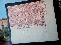 1925-26 REGNO ESPRESSO 70 CENT QUARTINA LUSSO MNH ** BORDO FOGLIO  KF4229 - Express Mail
