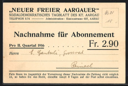 AK Aarau, Neuer Freier Aargauer, Sozialdemokratisches Tagblatt Des Kt. Aargau, Kasinostr. 657 - Aarau