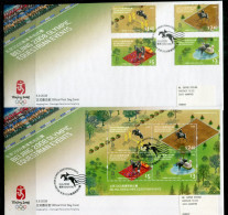 HONGKONG 1497-1500 + Block 190, Bl.190 FDC (2) - Olympische Spiele Beijing, Springreiten, Equestrian - HONG KONG - FDC