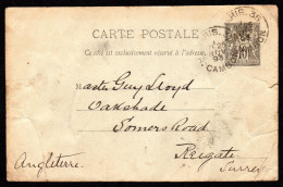 Carte Postale Précurseur Au Type Sage De 1893 De Paris Vers L'Angleterre - Cartes Précurseurs
