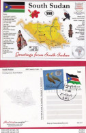SOUTH SUDAN  Cancelled 2022 MAPS Of The World Postcard MOTW 100 SSP 2017 Overprint On Flag Stamp Südsudan Soudan Du Sud - Sud-Soudan