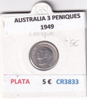 CR3833 MONEDA AUSTRALIA 3 PENIQUES 1949 PLATA - Autres – Océanie
