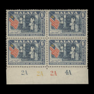 Malaya 1957 (MLH) 6c Tapping Rubber Plate 2A–2A–2A–4A Block, Type 1 - Federation Of Malaya