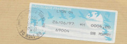 Vignette D'affranchissement De Bureau - Mog - Lyon 04 - Dépôt Après La Dernière Levée - Enveloppe Réduite 220x110 - 1990 Type « Oiseaux De Jubert »