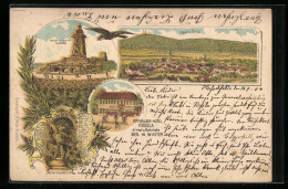 Lithographie Rossla, Kyffhäuser-Hotel, Kaiser Wilhelm Denkmal, Totalansicht - Kyffhäuser