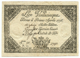 25 LIRE REGIE FINANZE TORINO REGNO DI SARDEGNA 01/04/1796 BB+ - Autres & Non Classés