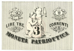 3 LIRE CORRENTI MONETA PATRIOTTICA VENEZIA CARTA FILIGRANATA 1848 SPL+ - Autres & Non Classés
