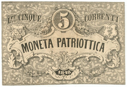 5 LIRE CORRENTI MONETA PATRIOTTICA VENEZIA 1848 SUP+ - Autres & Non Classés