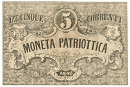 5 LIRE CORRENTI MONETA PATRIOTTICA VENEZIA 1848 SUP+ - Autres & Non Classés