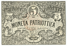 5 LIRE CORRENTI MONETA PATRIOTTICA VENEZIA CARTA FILIGRANATA 1848 SPL - Autres & Non Classés
