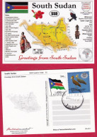 SOUTH SUDAN  Cancelled 2022 MAPS Of The World Postcard MOTW 50 SSP 2017 Overprint On Flag Stamp Südsudan Soudan Du Sud - Sud-Soudan