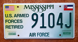 Plaque Mississippi. Air Force - Number Plates