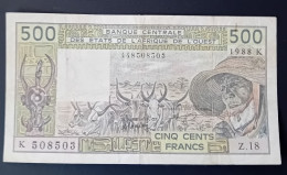 WESTERN AFRICAN STATES  - SENEGAL - 1988 - 500 FRANCS - P#706K - BLACK - CIRC - BANKNOTES - PAPER MONEY - - West African States