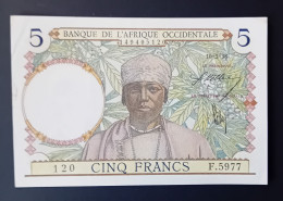FRENCH WEST AFRICA  -  1938 - 5 FRANCS - P#21 - SPL -- BANKNOTES - PAPER MONEY - - West African States