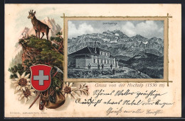 Lithographie Urnäsch, Hochalp, Ansicht Gegen Das Säntisgebirge Im Wanderpassepartout - Urnäsch