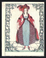Künstler-Tischkarte Wiener Werkstätte Nr. 694: Dame In Gepunktetem Kleid Mit Mantel Und Hut - Wiener Werkstätten