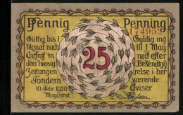 Notgeld Tondern 1920, 25 Pfennig, Junge Frau Mit Goldhorn - Denmark