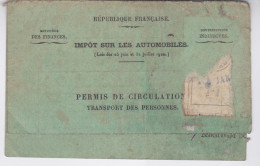 Delcampe - DOCUMENT HISTORIQUE - PERMIS DE CIRCUALTION - TRANSPORT DES PERSONNES - IMPOT SUR LES AUTOMOBILES - Documenti Storici