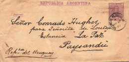 1892 Argentina Faja Postal Sent To Paysandu Estancia La Paz Mr. Conrado Hughes  Uruguay Rural Area - Briefe U. Dokumente
