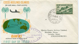 COCOS ISLANDS  LETTRE PAR AVION AFFRANCHIE AVEC LE N°6 STERNE BLANCHE DEPART COCOS ISLANDS 11 JE 63 POUR L'AFRIQUE DU... - Cocos (Keeling) Islands
