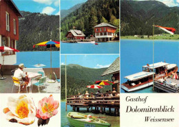 Weissensee Kaernten AT Gasthof Dolomitenblick Terrasse Seepartien Bootssteg - Weissensee