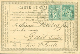 Carte Précurseur 1873 Cadre B YT N°65 + 75 Sage CAD Nancy 24 JANV 1877 ? - Cartes Précurseurs