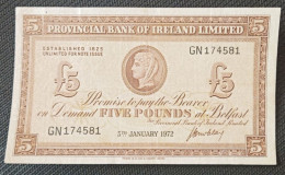 5 POUNDS STERLING 1972 PROVINCIAL Bank OF IRELAND  LIMITED   - XF - 5 Pounds