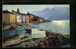 AK Gambarogno-Ranzo, Häuser Am See, Fischerboote Am Steg - Gambarogno