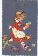 TE 18- " BONNE FETE MAMAN " - FILLETTE AVEC JOUETS TRAIN ET ANIMAUX : OURSON , CHIOT , SOURIS - EDIT. RHODANIA , LYON - Muttertag