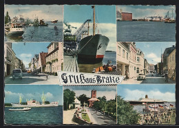 AK Brake / Weser, Schiffe Im Hafen, Strassenpartie Und Kirche - Brake