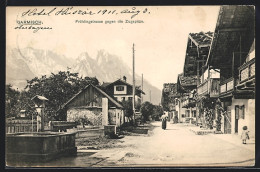 AK Garmisch, Frühlingstrasse Gegen Die Zugspitze - Zugspitze