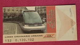 BIGLIETTO ATM RAFFIGURANTE VETTURE ARTICOLATA A PAVIMENTO BASSO 7001 EUROTRAM - MILANO 1999 - Europe