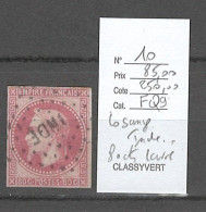 Colonies Générales - Yvert 10 - 80cts  Napoléon Lauré - Losange INDE  - Inde Française - Napoleon III