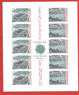 MONACO  BLOC FEUILLET  N° 37a  EUROPA 87 ARCHITECTURE MODERNE NON DENTELE NEUF**LUXE ET RARE Cote 390 Euros - Errors And Oddities