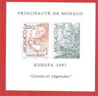MONACO BLOCS FEUILLETS SPECIAUX N°30  EUROPA 97 CONTES ET LEGENDES  NON DENTELE  NEUF** LUXE Et RARE - Errors And Oddities