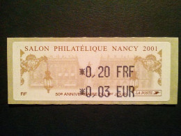 Vignette Timbre De Distributeur SALON PHILATÉLIQUE NANCY 2001 0,20FF / 0,03€ - 1999-2009 Vignettes Illustrées