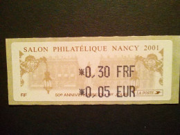 Vignette Timbre De Distributeur SALON PHILATÉLIQUE NANCY 2001 0,30FF / 0,05€ - 1999-2009 Vignettes Illustrées