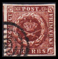 1852. DANMARK. 4 R.B.S. Red-brown. Thiele 1st Print. Beautiful Stamp With Mute Cancel. (Michel 1IIa) - JF556548 - Usati