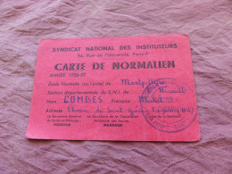 VP-2916 , Carte De Normalien, Syndicat National Des Instituteurs, Année 1956-57, Secteur De L'Hérault - Lidmaatschapskaarten