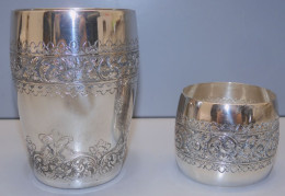-SUPERBES TIMBALE Et ROND De SERVIETTE ARGENT 800e Testé ASIE COLLECTION   E - Zilverwerk