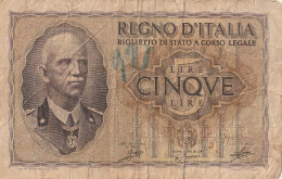 Royaume D'Italie Billet Bancaire De Cinq Lires De 1944 État Circulé - Italia – 5 Lire